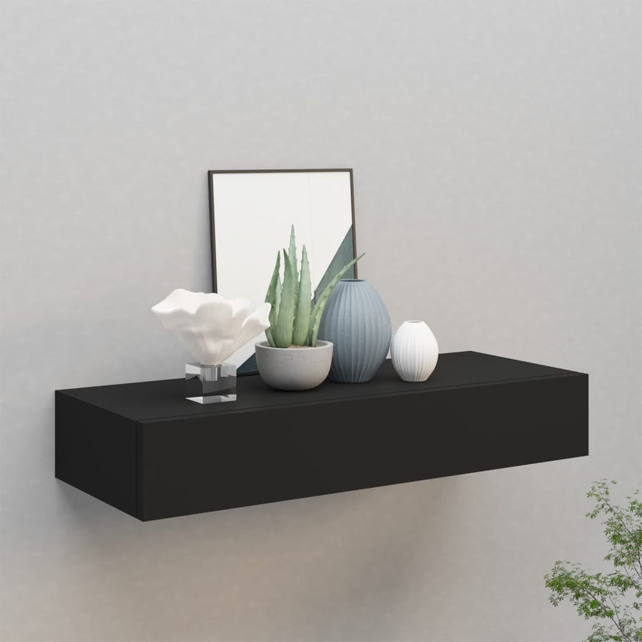 Wandschap Met Lade 60X23,5X0 Cm Mdf 1 60 x 23.5 x 10 cm Zwart