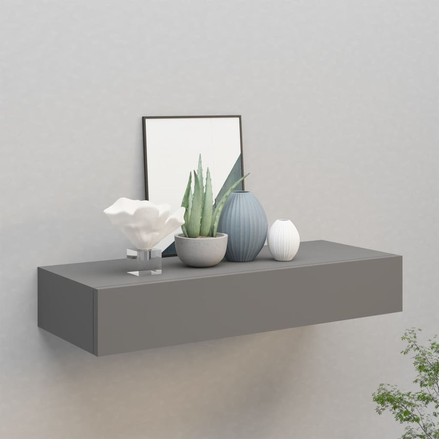 Wandschap Met Lade 60X23,5X0 Cm Mdf 1 60 x 23.5 x 10 cm Grijs
