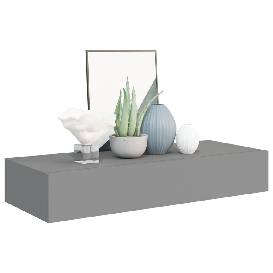 Viaxl Wandschappen Met Lade 60X3,5X10 Cm Mdf 2 60 x 23.5 x 10 cm Grijs