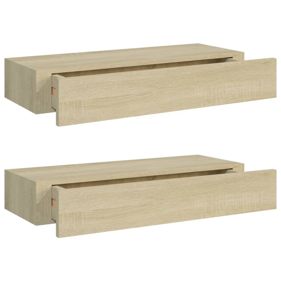 Viaxl Wandschappen Met Lade 60X3,5X10 Cm Mdf Kleurig 2 60 x 23.5 x 10 cm Eiken