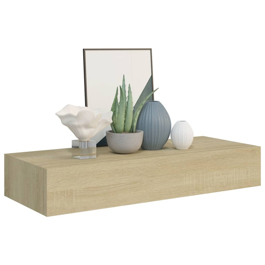 Viaxl Wandschappen Met Lade 60X3,5X10 Cm Mdf Kleurig 2 60 x 23.5 x 10 cm Eiken