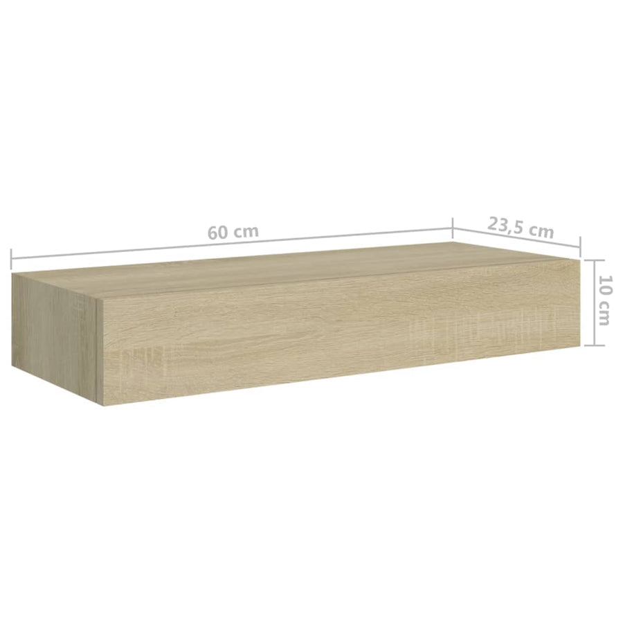 Viaxl Wandschappen Met Lade 60X3,5X10 Cm Mdf Kleurig 2 60 x 23.5 x 10 cm Eiken