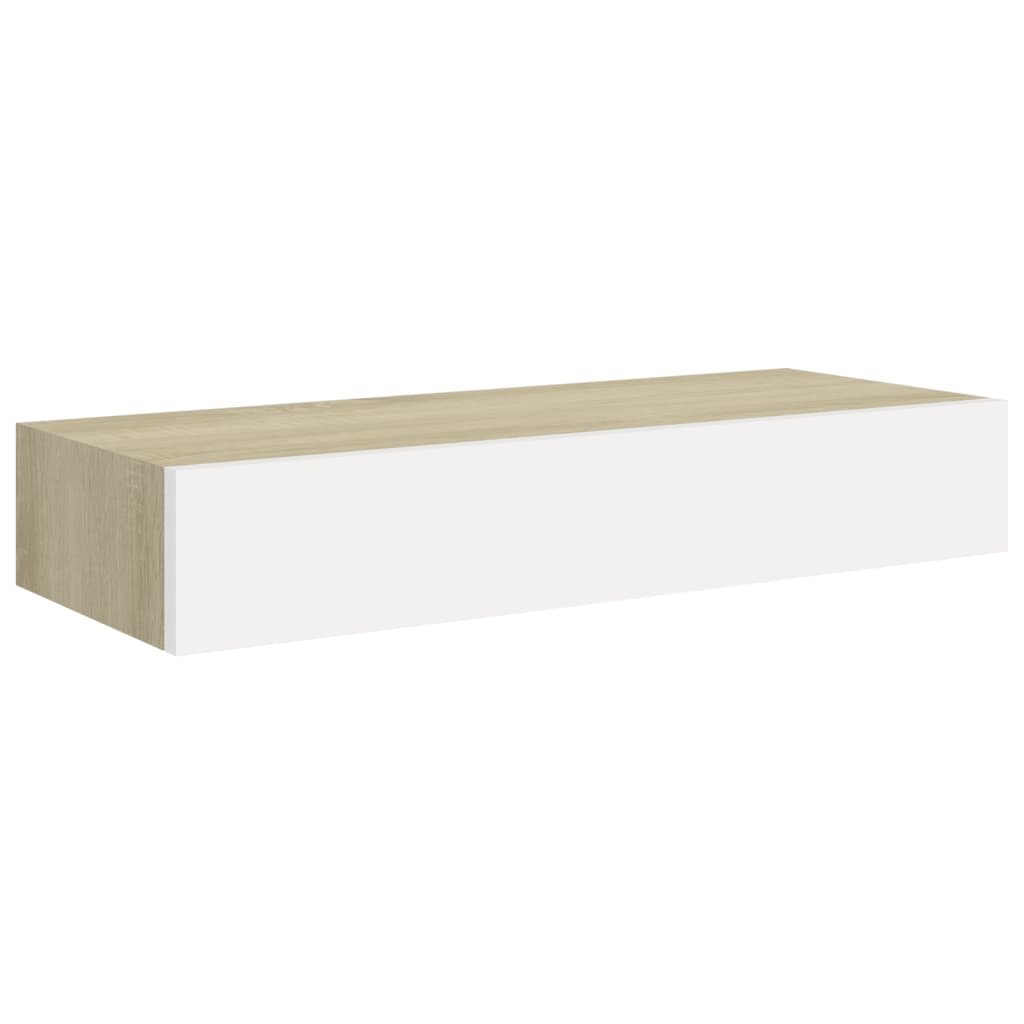 Wandschap Met Lade 60X23,5X0 Cm Mdf Kleurig En 1 60 x 23.5 x 10 cm Eiken en wit
