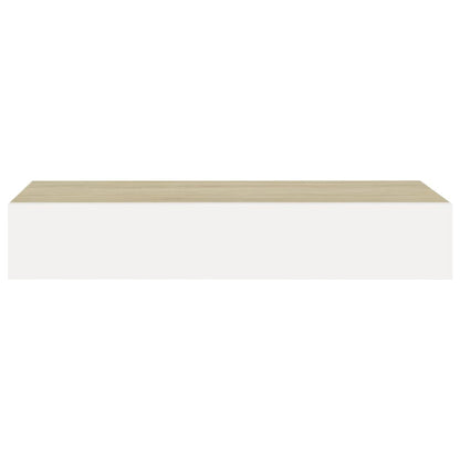 Wandschap Met Lade 60X23,5X0 Cm Mdf Kleurig En 1 60 x 23.5 x 10 cm Eiken en wit