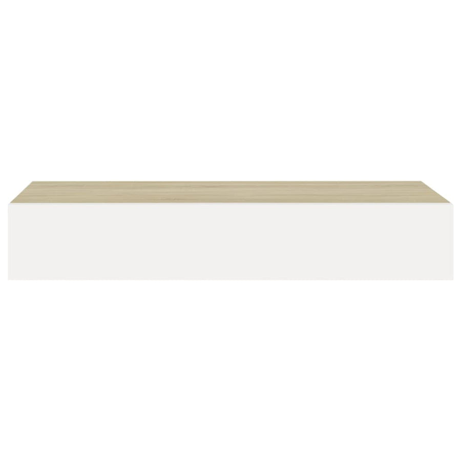 Wandschap Met Lade 60X23,5X0 Cm Mdf Kleurig En 1 60 x 23.5 x 10 cm Eiken en wit