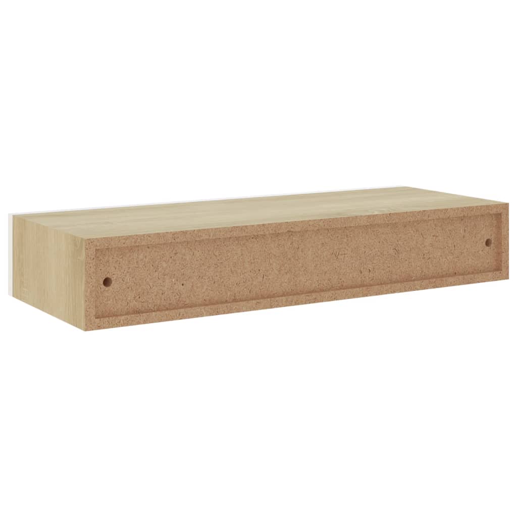 Wandschap Met Lade 60X23,5X0 Cm Mdf Kleurig En 1 60 x 23.5 x 10 cm Eiken en wit