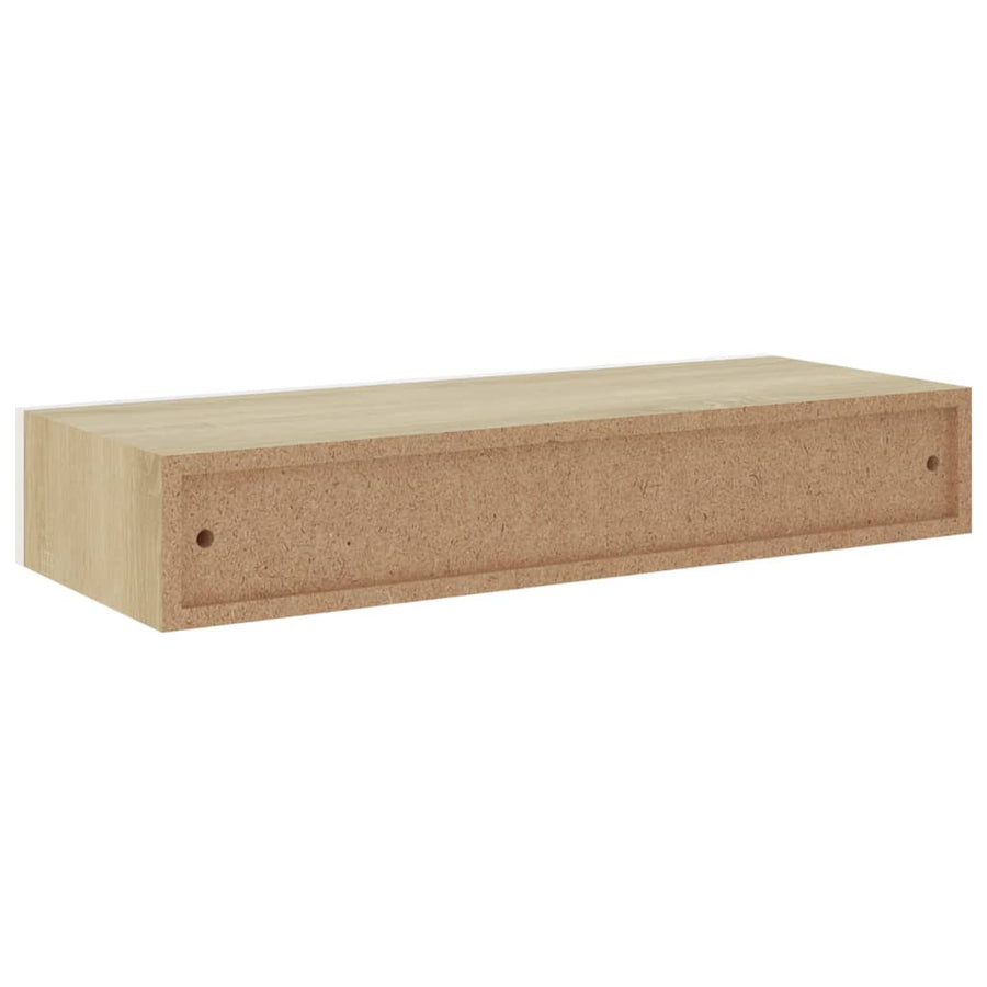 Wandschap Met Lade 60X23,5X0 Cm Mdf Kleurig En 1 60 x 23.5 x 10 cm Eiken en wit