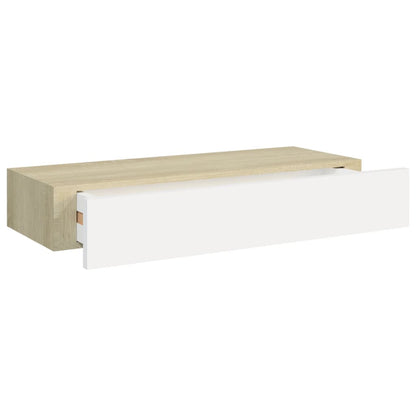 Wandschap Met Lade 60X23,5X0 Cm Mdf Kleurig En 1 60 x 23.5 x 10 cm Eiken en wit