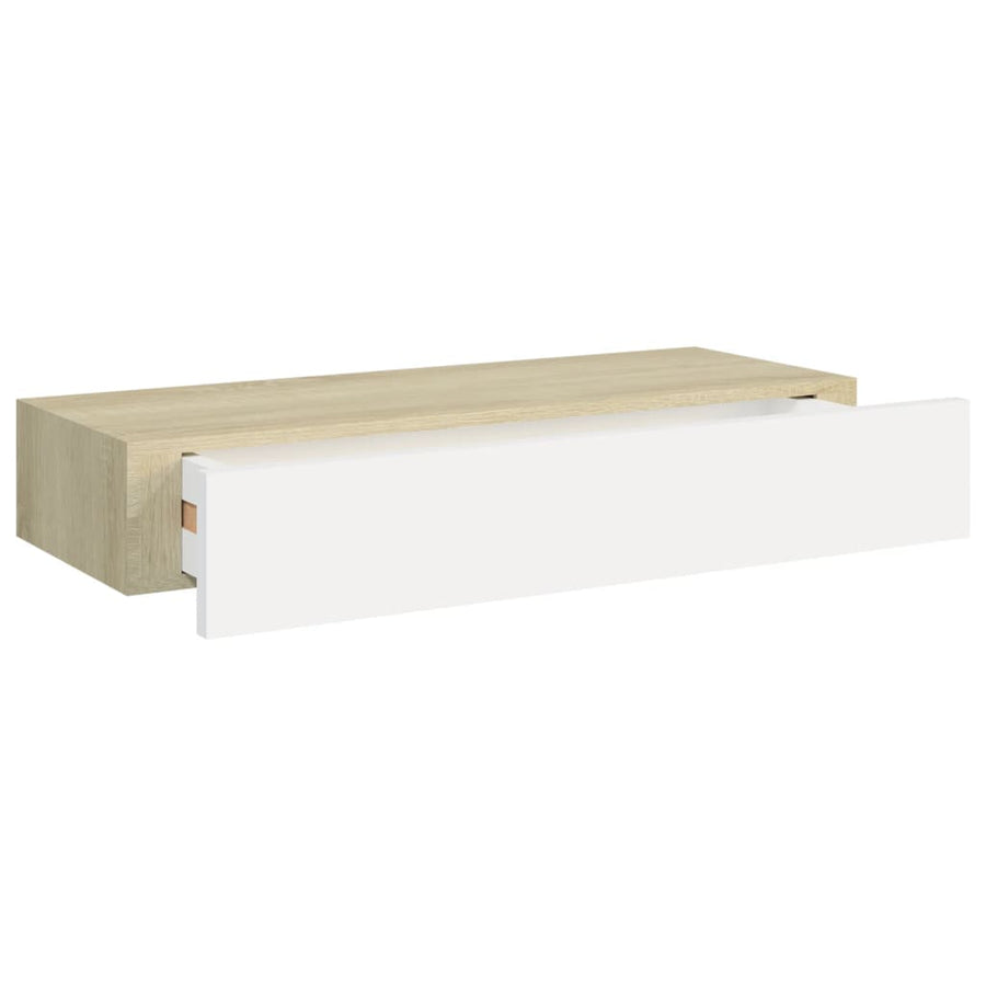 Wandschap Met Lade 60X23,5X0 Cm Mdf Kleurig En 1 60 x 23.5 x 10 cm Eiken en wit