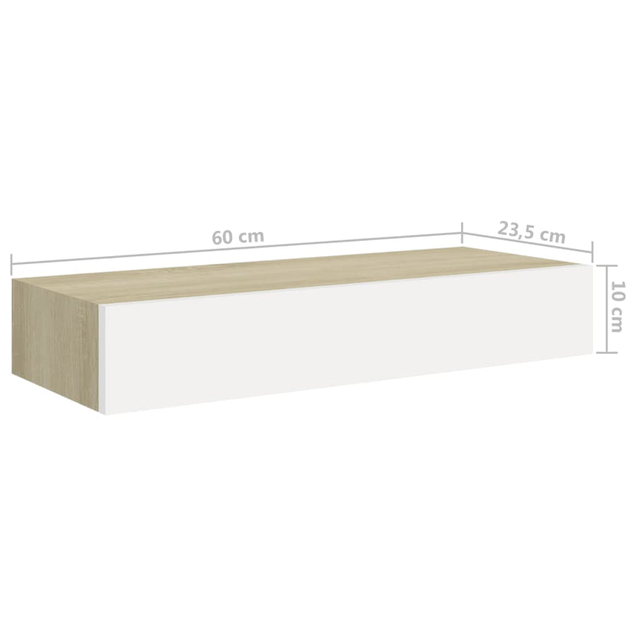 Wandschap Met Lade 60X23,5X0 Cm Mdf Kleurig En 1 60 x 23.5 x 10 cm Eiken en wit