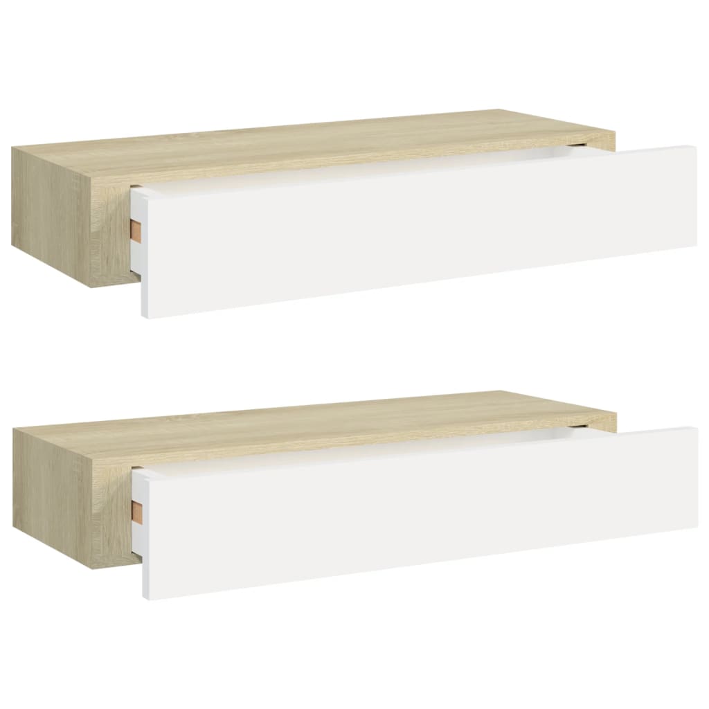 Wandschappen Met Lade 60X3,5X10 Cm Mdf Kleurig 2 60 x 23.5 x 10 cm Eiken en wit
