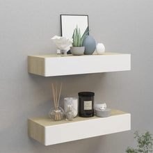Wandschappen Met Lade 60X3,5X10 Cm Mdf Kleurig 2 60 x 23.5 x 10 cm Eiken en wit