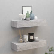 Wall shelves 2 pcs with drawer 60x23.5x10 cm MDF concrete grey
