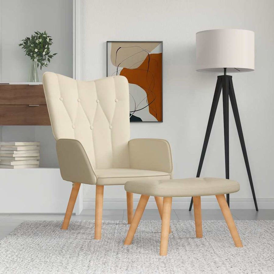 Relaxstoel Met Voetenbank Stof Kleurig 1 Crème