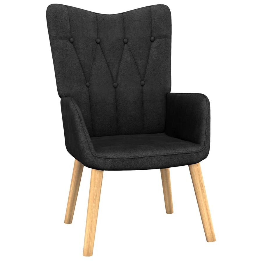 Relaxstoel met voetenbank stof zwart Zwart Met voetensteun