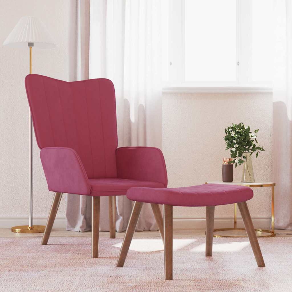 Relaxstoel Met Voetenbank Fluweel 1 Wijnrood