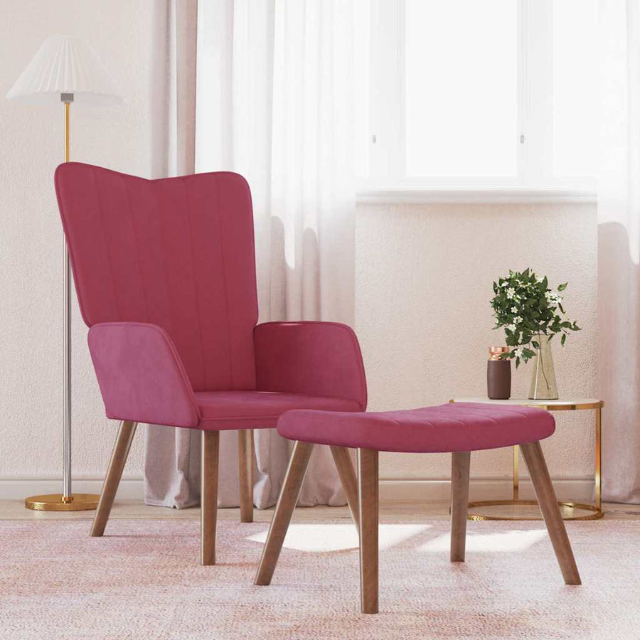Relaxstoel Met Voetenbank Fluweel 1 Wijnrood