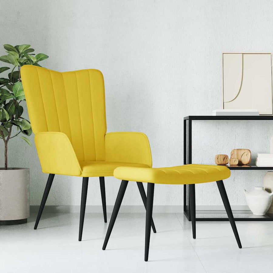 Relaxstoel Met Voetenbank Fluweel 1 Mosterdgeel