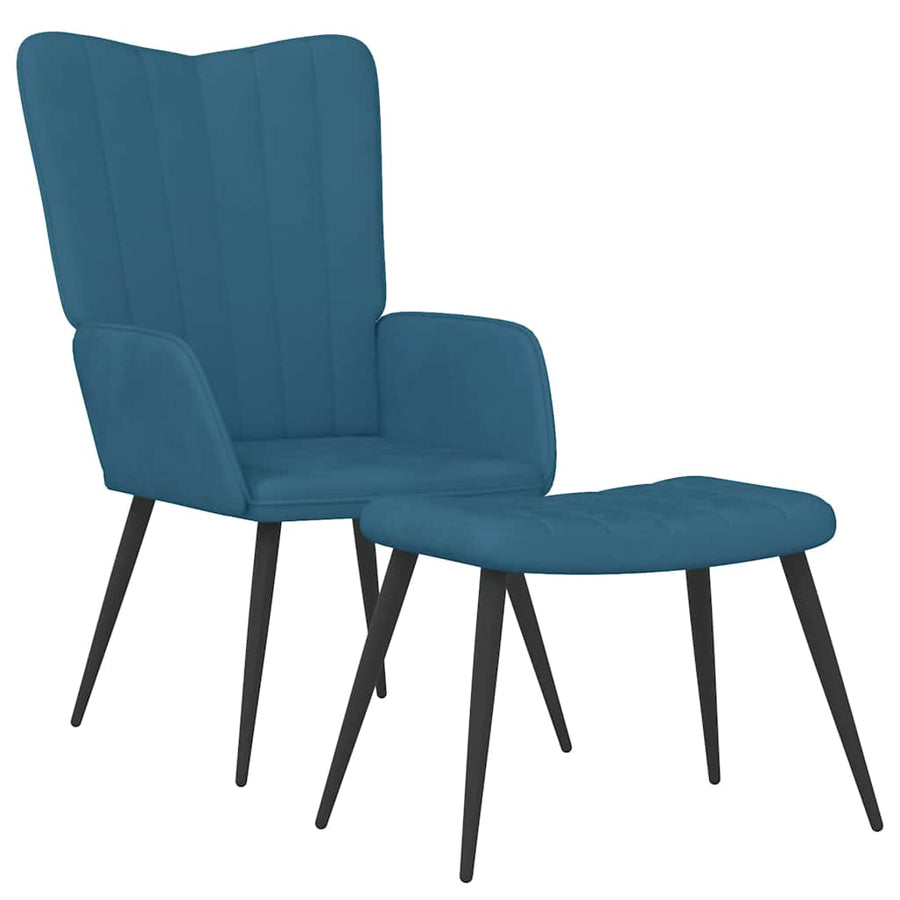 Relaxstoel met voetenbank fluweel blauw