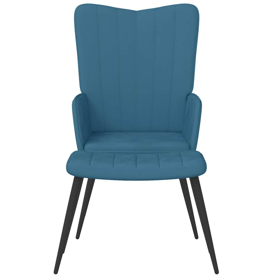Relaxstoel met voetenbank fluweel blauw
