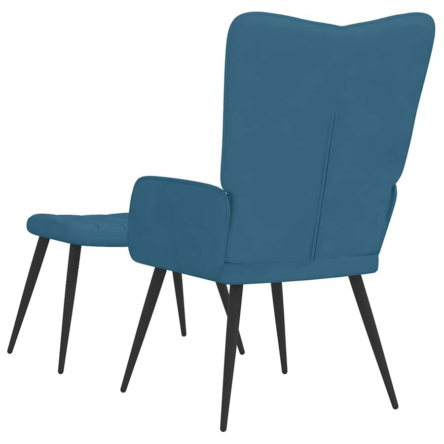 Relaxstoel met voetenbank fluweel blauw