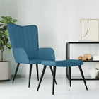 Velvet Blue Recliner with Footstool