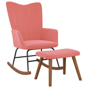 Schommelstoel met voetenbank fluweel roze 61x78x98 cm