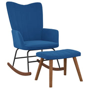 Schommelstoel met voetenbank fluweel blauw 61x78x98 cm