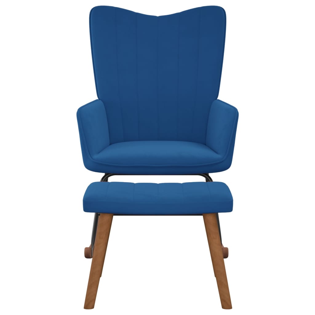 Schommelstoel met voetenbank fluweel blauw