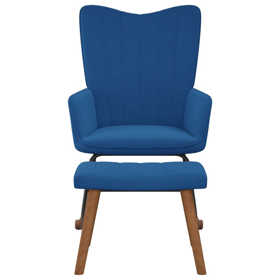Schommelstoel met voetenbank fluweel blauw
