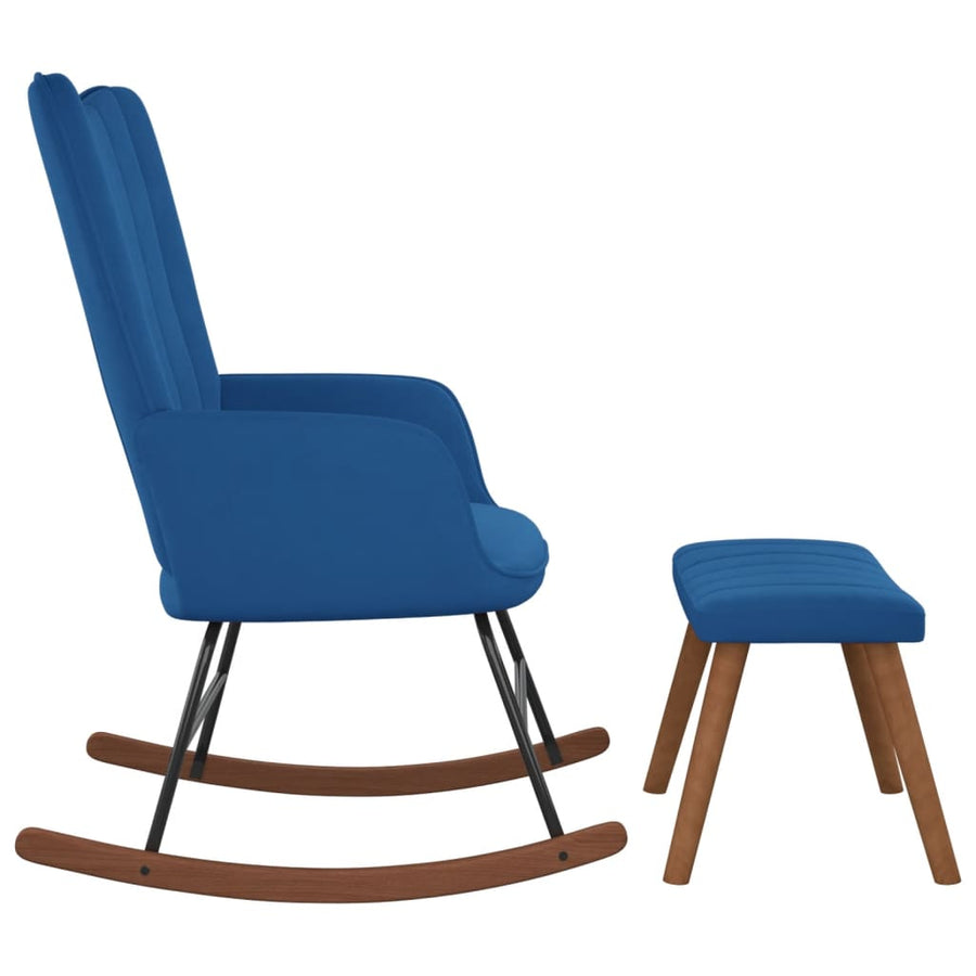 Schommelstoel met voetenbank fluweel blauw