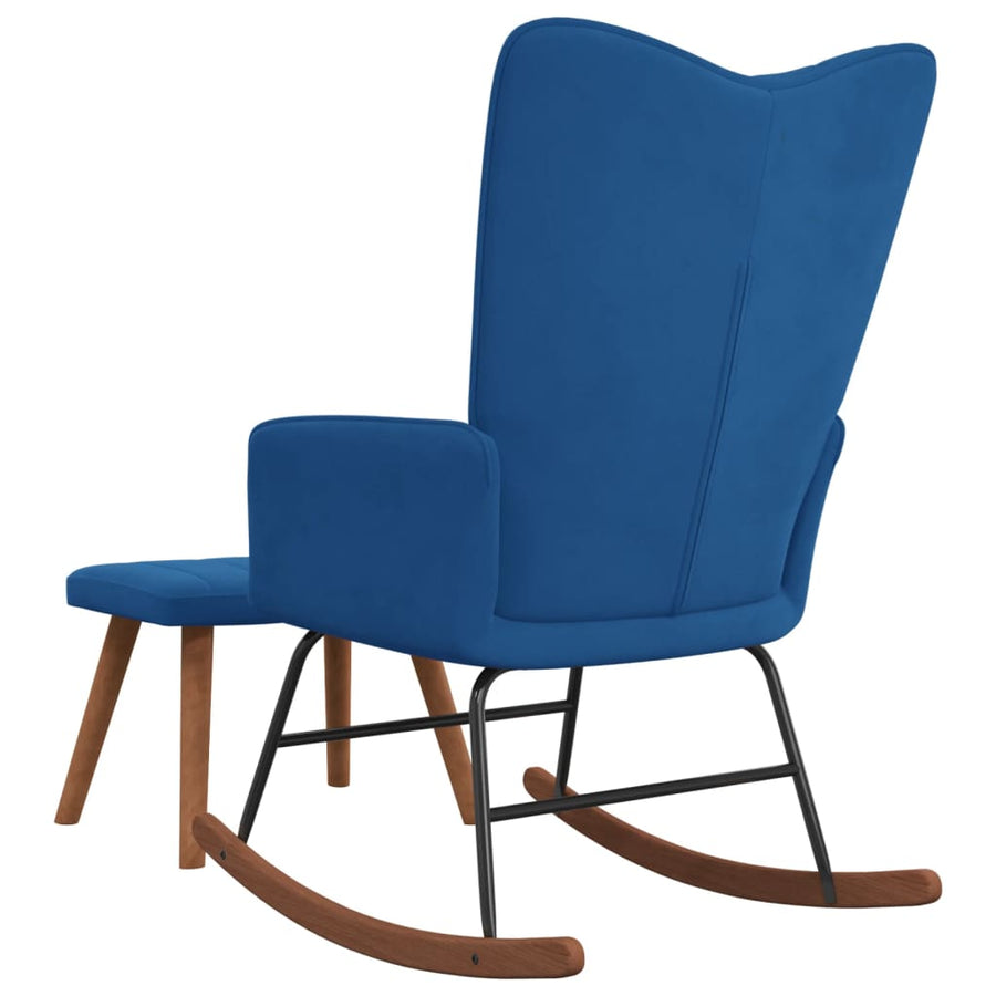 Schommelstoel met voetenbank fluweel blauw
