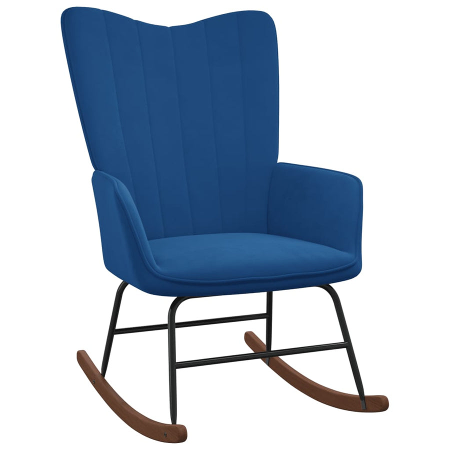 Schommelstoel met voetenbank fluweel blauw