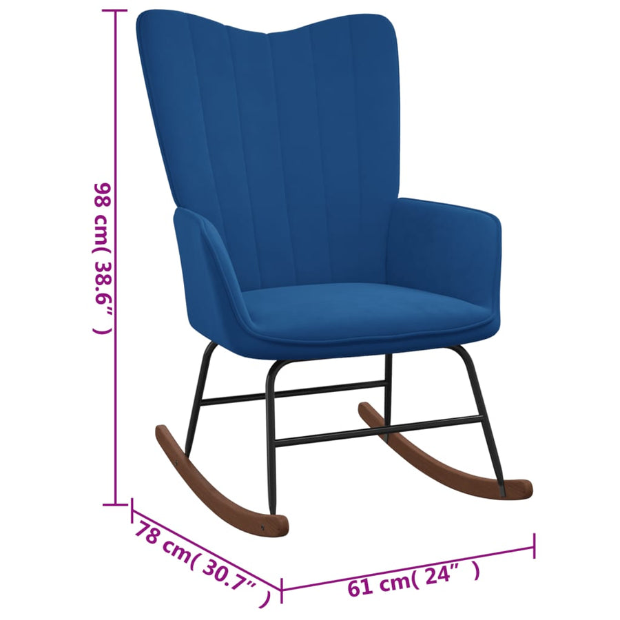 Schommelstoel met voetenbank fluweel blauw
