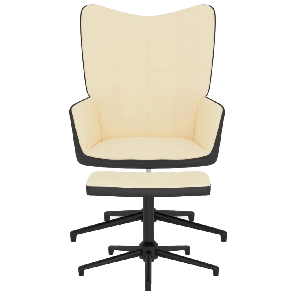 Relaxstoel Met Voetenbank Fluweel En Pvc Wit Crème Met voetensteun