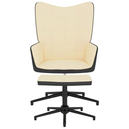 Relaxstoel Met Voetenbank Fluweel En Pvc Wit Crème Met voetensteun