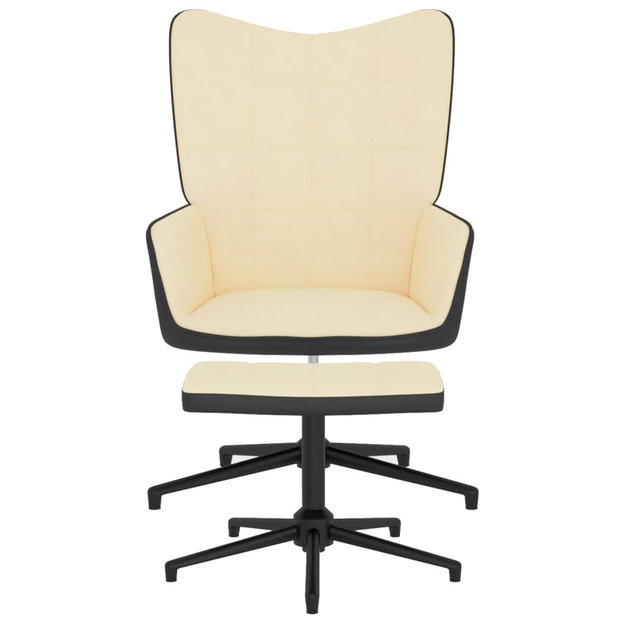Relaxstoel Met Voetenbank Fluweel En Pvc Wit Crème Met voetensteun