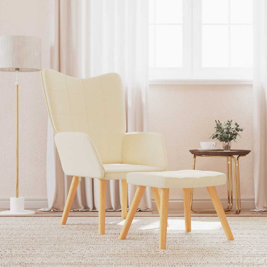 Relaxstoel Met Voetenbank Stof Crèmekleurig