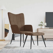 Relaxstoel met voetenbank stof bruin