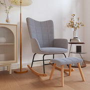 Schommelstoel met voetenbank stof lichtgrijs 61x78x98 cm