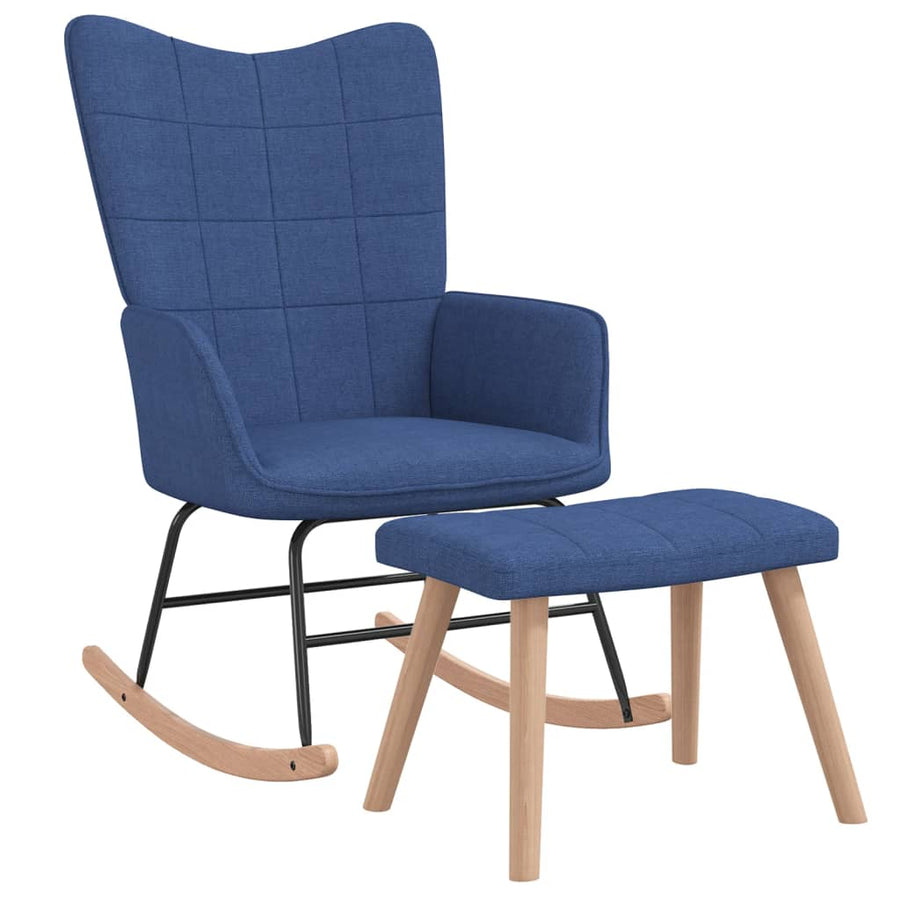 Schommelstoel met voetenbank stof blauw 1 Blauw