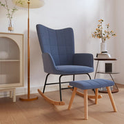 Schommelstoel met voetenbank blauw stof