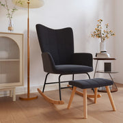 Schommelstoel met voetenbank stof zwart 61x78x98 cm