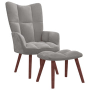 Relaxstoel met voetenbank fluweel lichtgrijs 61,5x69x95,5 cm
