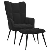 Relaxstoel met kruk zwart fluweel
