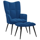 Relaxstoel met voetenbank fluweel blauw 1 Blauw