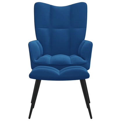 Relaxstoel met voetenbank fluweel blauw 1 Blauw