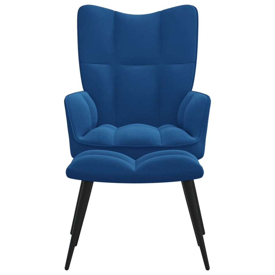Relaxstoel met voetenbank fluweel blauw 1 Blauw