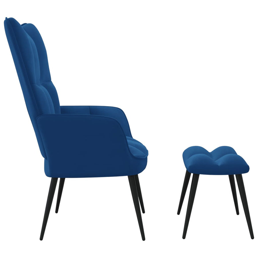 Relaxstoel met voetenbank fluweel blauw 1 Blauw