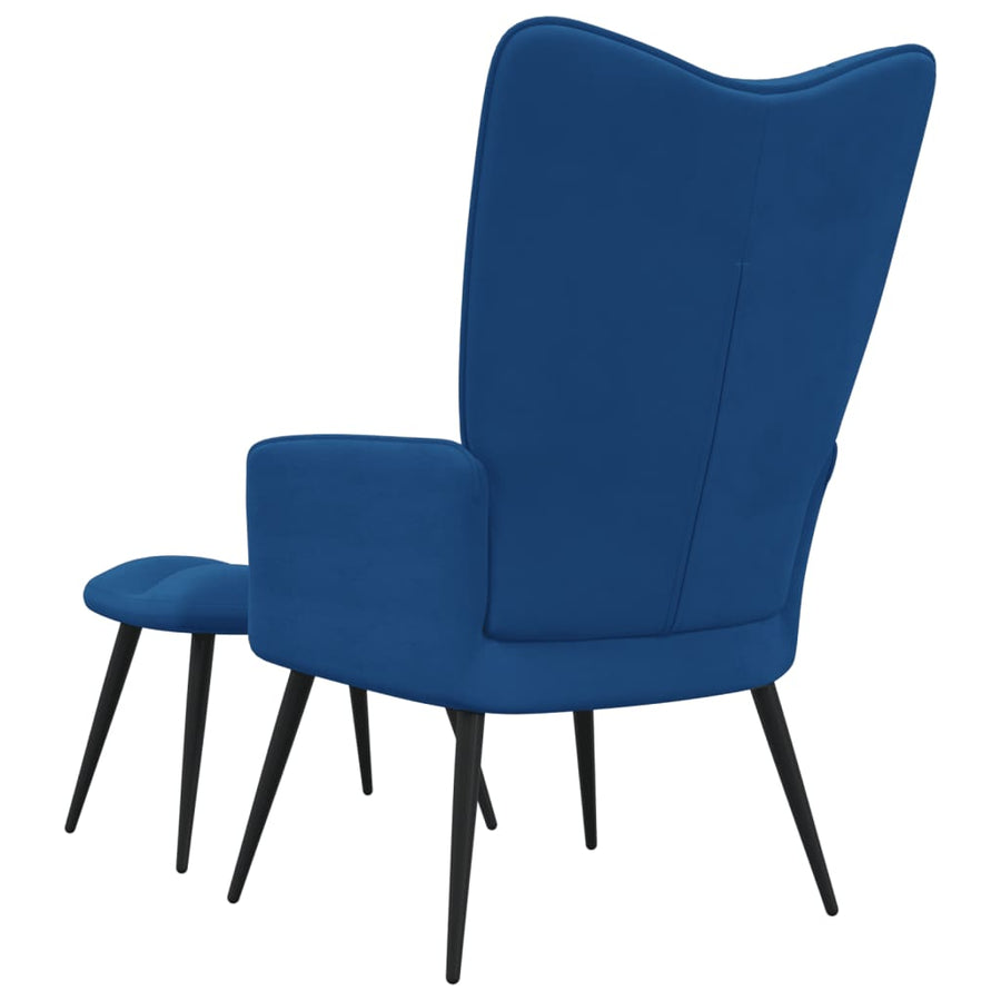 Relaxstoel met voetenbank fluweel blauw 1 Blauw